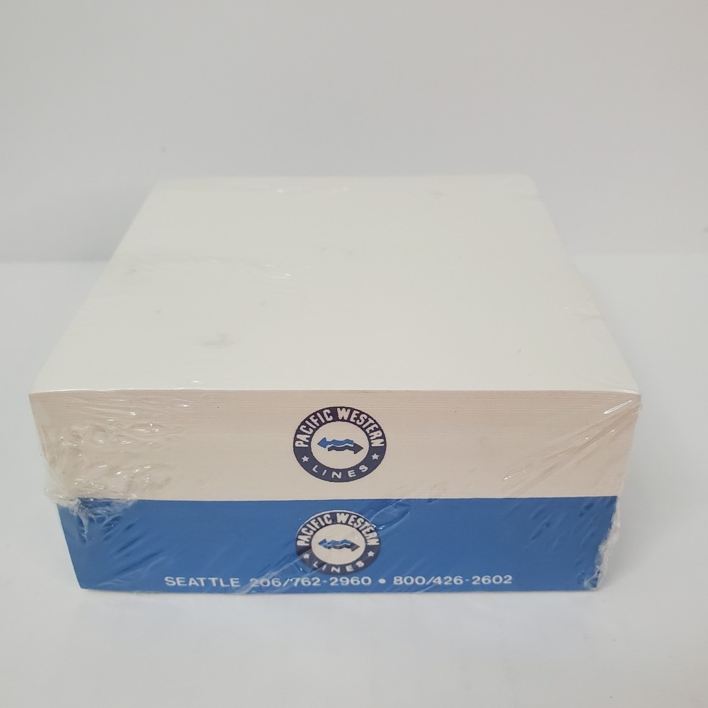 Pacific Western Lines Company Logo Desk Notepad 4" Square‎ Blue/White Sealed
